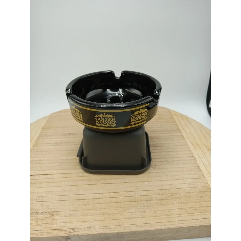 Vintage GOLDEN‎ NUGGET Hotel & Casino BLACK Glass Ashtray Las Vegas 80's